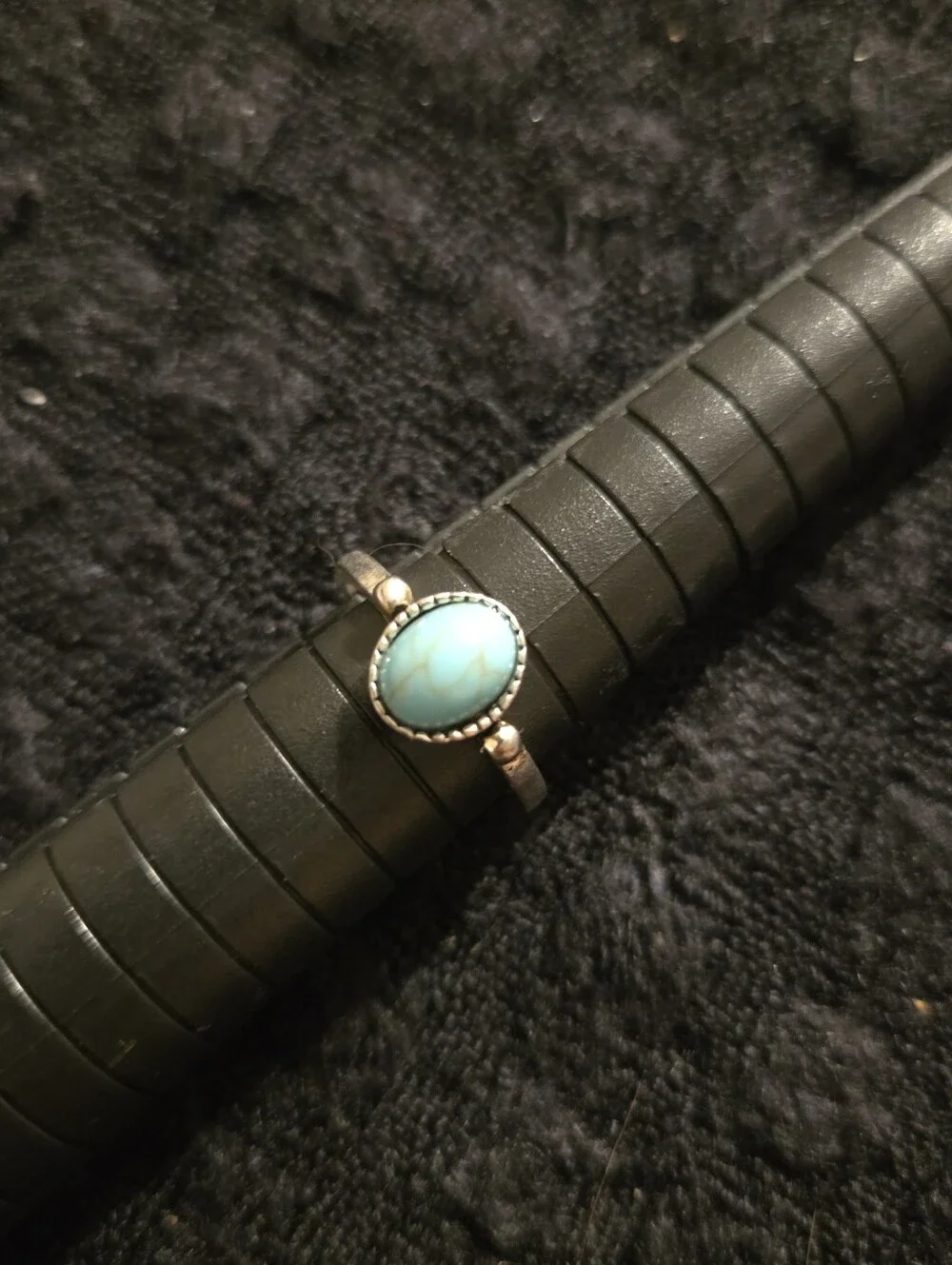 💎3/$12💎Western Style Oval Faux Turquoise Ring Silver Tone Costume Jewelry